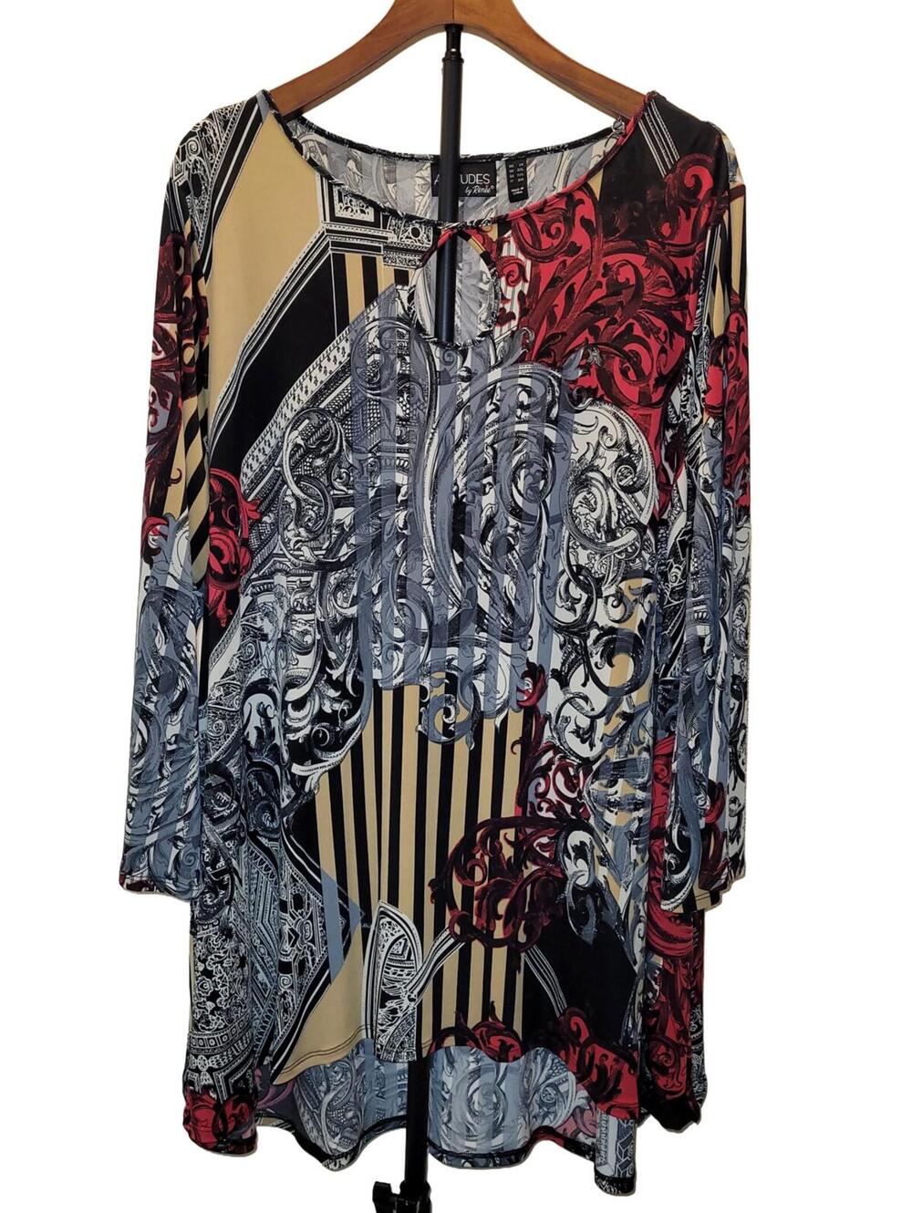 Attitudes by Renee Plus Size 2X Multi-Color Long Sleeve Tunic Top